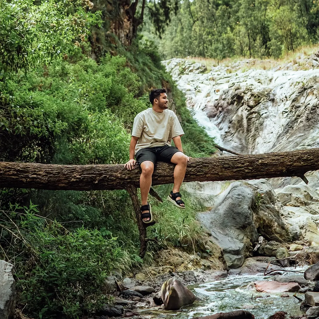 Relax atop a sulfur river with volcanic scenery.